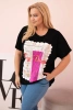 Dámska bavlnená blúzka Plus Size s nápisom „Day Dream“ čierna + ružová