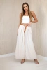 Wide-leg belted trousers light beige