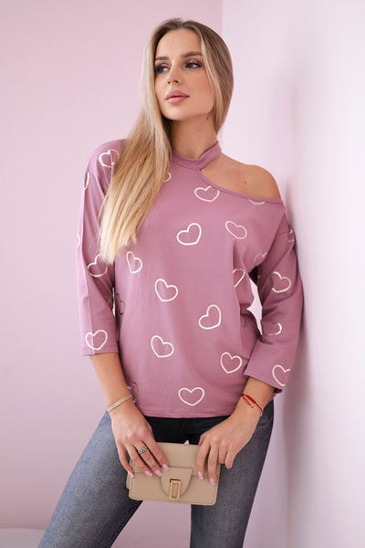 Blouse with a print of hearts dark pink