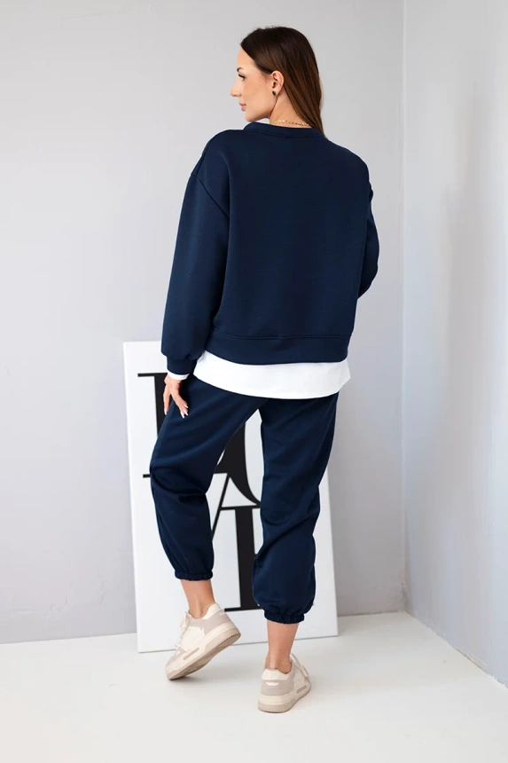 Damen-Set aus butterweichem Material mit lockerer Bluse und Jogginghose blau