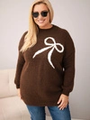 Damenpullover Plus Size mit Wollanteil und Schleife braun