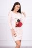 Sukienka z grafiką i kokardą w grochy 3D pudrowy róż