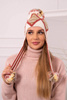 Женская шапка с длинными ушками Eunika K322 экрю+красный