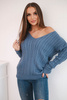 Плетеный свитер с V-образным вырезом джинсовый цвет