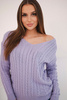 Pletený sveter s výstrihom do V fialová