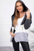 Trojfarebný sveter s kapucňou grafitu+ecru+šedá